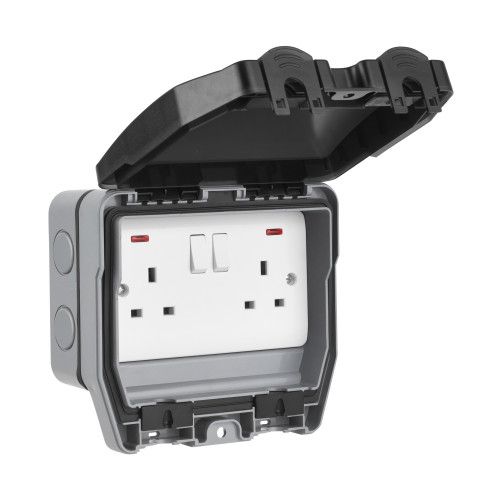 IP66  Double 2 Gang Twin 13 Amp Weatherproof Switched Socket